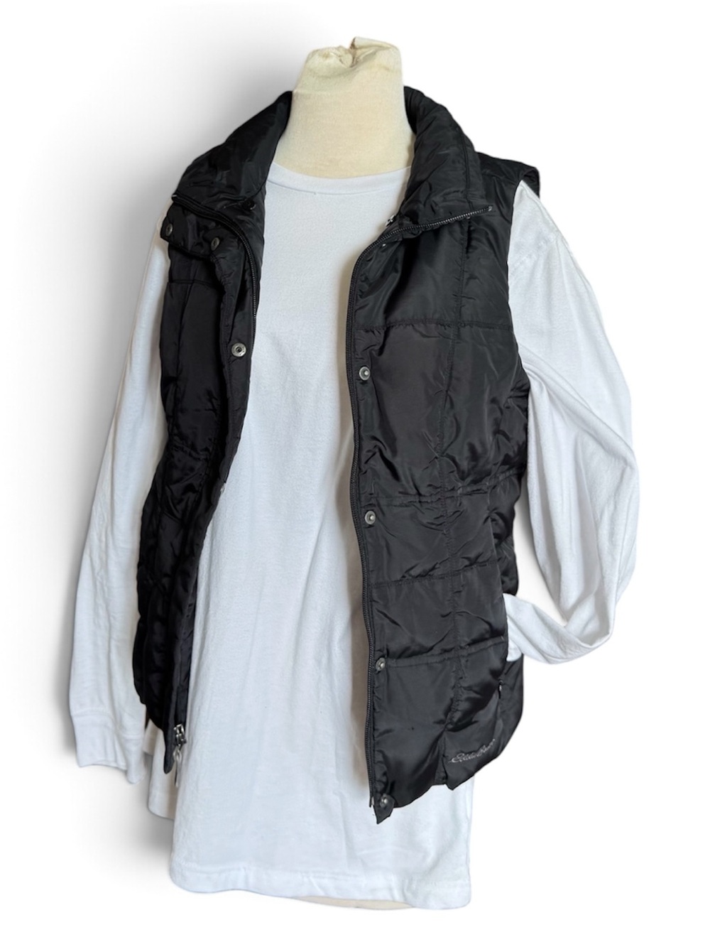 Premium Goose Down Quilted Black Mock Neck Fall Winter Puffer Vest XS